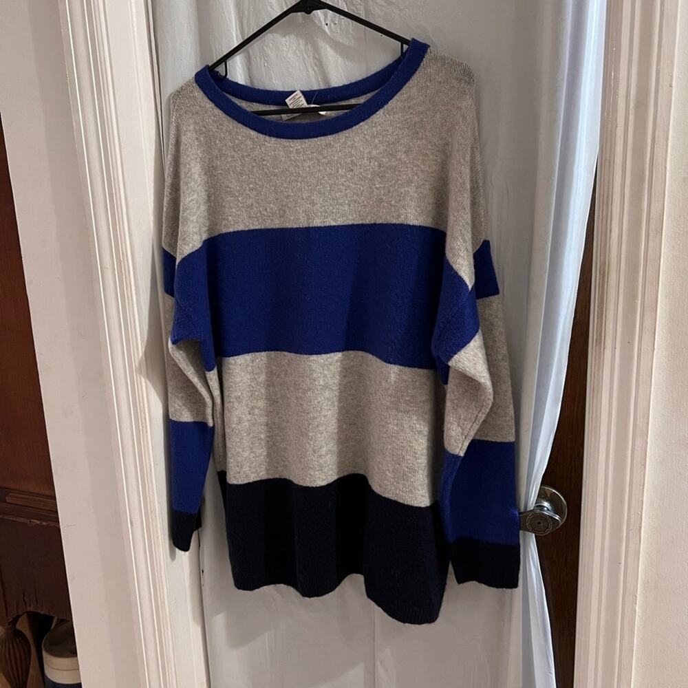 C&C California blue gray black color block sweater size 1x wool blend